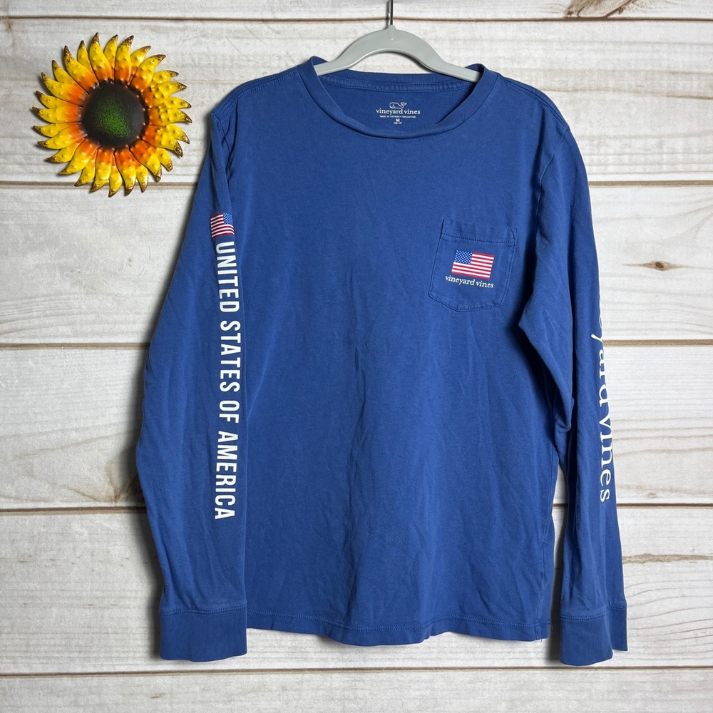 Vineyard Vines USA NASA Patriotic Whale Long Sleeve T Shirt Kids Size M